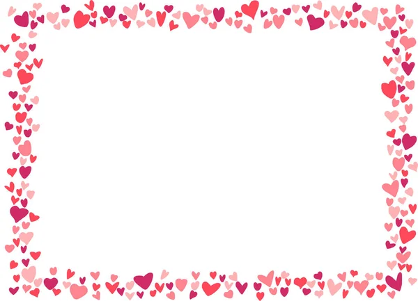 Sevgililer Günü için kalp çerçevesi. Sevgililer Günü tebrik kartı tasarımın için soyut bir aşk geçmişi. Kırmızı ve gül kalpler yatay çerçeve beyaz arka planda izole. Vektör illüstrasyonu. Stok Illüstrasyon