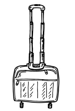 Large suitcase isolated on white. Travel vacations suitcase with handle and wheels in a sketch style vector illustration