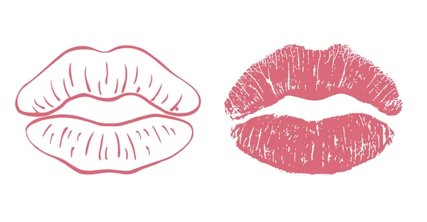 Lipstick kiss print and Lips icon isolated. Lips symbol set. Mouth shape. — 스톡 벡터