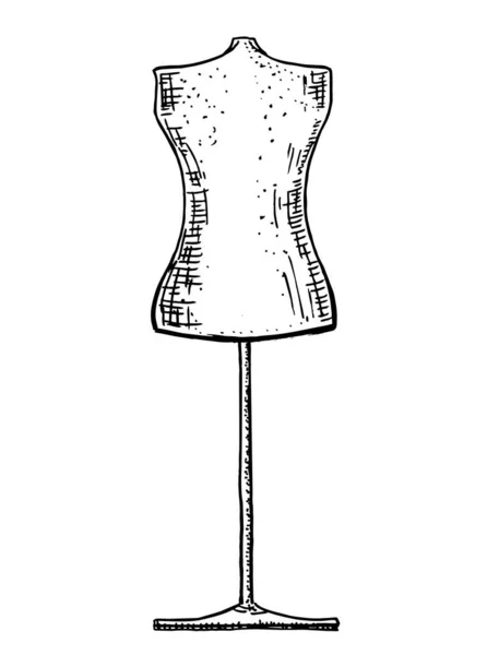 Ретро-набросок манекена. Винтажный женский манекен-манекен. Векторная иллюстрация стиля ручной работы, изолированного на белом — стоковый вектор