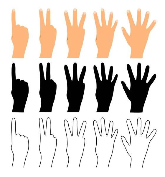 Ujjak száma. Kézszámlálás elszigetelt fehér háttérrel. Emberek ujj számok vektor illusztráció — Stock Vector