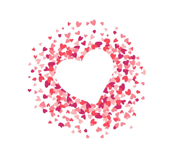 Forma de corazón que consiste en pequeños corazones abigarrados. Forma confeti salpicadura con el corazón blanco en el interior. ilustración vectorial. elemento de diseño de marco para tarjeta de felicitación, banner, invitación. Boda, San Valentín — Archivo Imágenes Vectoriales