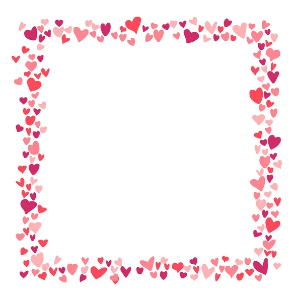 Marco del corazón para el día de San Valentín. Fondo de amor abstracto para su diseño de tarjetas de felicitación del Día de San Valentín. Rojo y rosa Corazones marco cuadrado aislado sobre fondo blanco. Ilustración vectorial. — Vector de stock