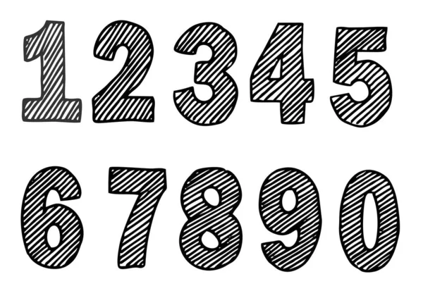 Dibujo a mano número bosquejo vectores. Conjunto de números vectoriales dibujados a mano aislados sobre fondo blanco — Archivo Imágenes Vectoriales