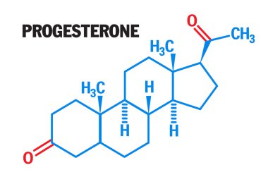 Progesteron dişi seks hormonu molekülü. Adet döngüsü ve hamilelikte rol oynuyor. İnsan vücudu hormonları sembolü. Vektör simgesi