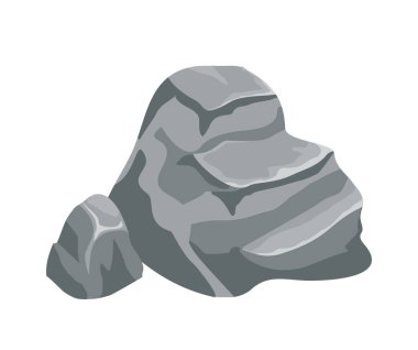 Taş çıkıntı. Dışarıdaki yığınlar, dağ uçurumları, inşaat binaları, beyaz arka planda izole edilmiş çizgi film vektörleri.