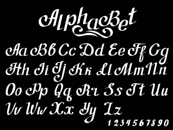 Handgeschreven kalligrafie citeren lettertype - letters, wit op het bord achtergrond. Brieven geschreven door de pen. Brieven van het alfabet geschreven met een penseel — Stockvector