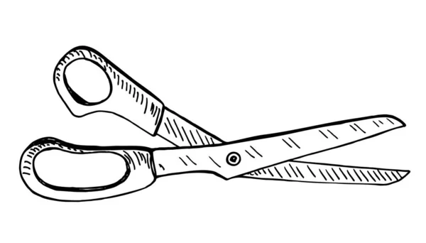 Ψαλίδι κοπής. Στυλ Doodle. Εικονογράφηση διανύσματος. Στοιχείο σχεδίασης για barbershop ή ατελιέ απομονωμένη ζωγραφισμένη στο χέρι εικόνα σε λευκό φόντο. Ψαλίδι χέρι σχέδιο χαρακτική vintage στυλ — Διανυσματικό Αρχείο