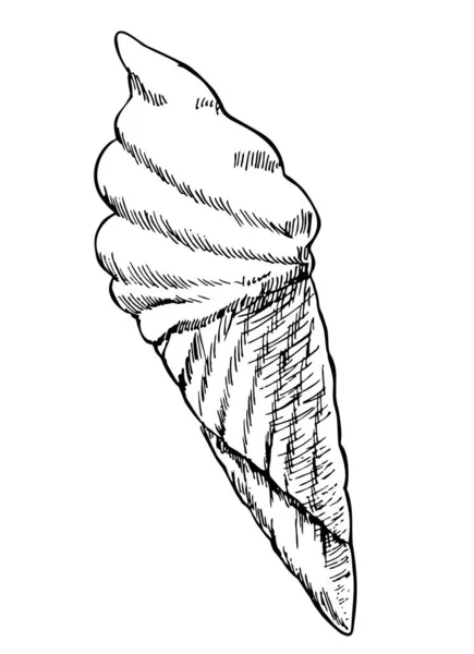 Sorvete com um tubo de waffle em um fundo branco. Esboço de cone de gelado. Sobremesa com sabor isolado no fundo branco. Ilustração vetorial — Vetor de Stock