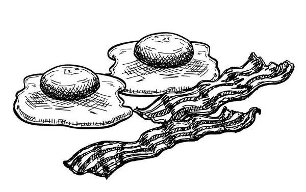 Œufs au bacon. Œuf frit avec bacon frit isolé sur fond blanc. Illustration vectorielle en style croquis. Illustration de croquis vectoriels Vecteurs De Stock Libres De Droits