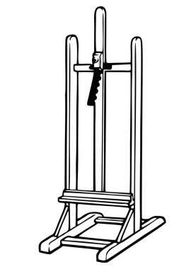Easel. İzole edilmiş nesnelerin vektör vintage çizimi. Sanatçının atölyesinin çizimi