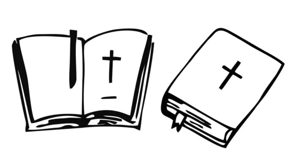 Vector Illustratie van de Bijbel. Bijbelschets op een witte achtergrond. Christelijke religie iconen set, Katholieke symbool illustratie, bevatten pictogrammen bijbel. — Stockvector