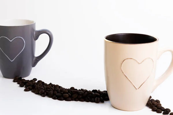 Coffee Beans Mug White Background Side View — Stock Photo, Image