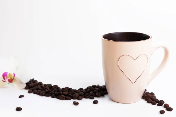 Coffee Beans Mug White Background Side View — Foto de Stock