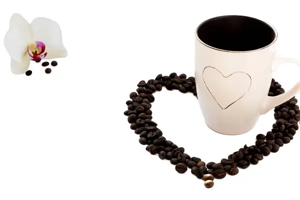 Coffee Beans Mug White Background Side View — Foto de Stock