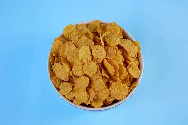 Cornflakes Shelf Blue Background Top View —  Fotos de Stock