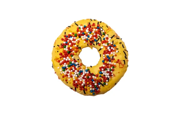 Donut Cake Rund Mit Farbigen Streusel Auf Weißem Hintergrund — Stockfoto