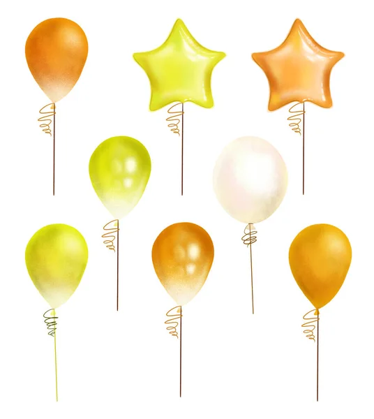 Set Hand Drawn Isolated Air Balloons Yellow Shades — Stock Photo, Image