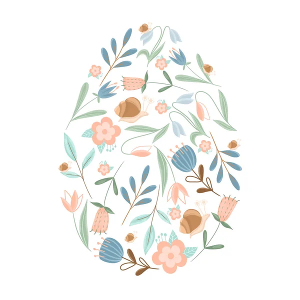 Состав Пасхального Яйца Весны Нежные Простые Цветы Растения Пасхальные Иллюстрации — стоковое фото