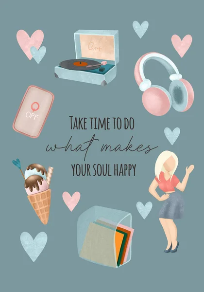 Self Love Healthy Lifestyle Card Poster Template Hobby Leisure Concept — Φωτογραφία Αρχείου