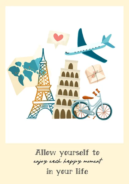 Motywujący Szablon Plakatu Ilustracją Elementów Turystycznych Ilustracją Koncepcji Hobby Podróży — Zdjęcie stockowe