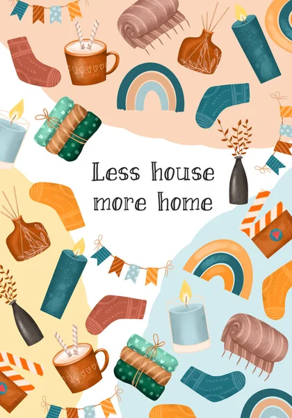 Cozy Home Decor Items Card Poster Template Hobby Leisure Concept — Fotografia de Stock
