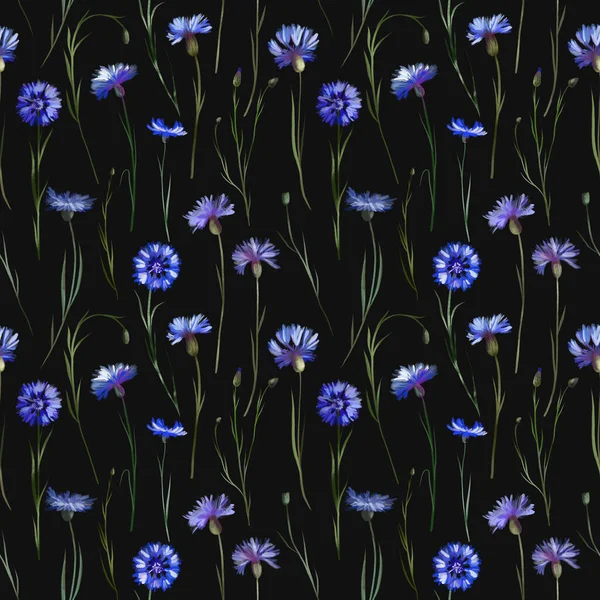 Padrão Sem Costura Flores Milho Azul Aquarela Ilustrações Sobre Fundo — Fotografia de Stock
