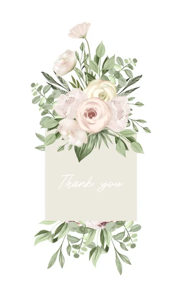 Frame Greenery White Wildflowers Wedding Floral Card Template Illustration White — стоковое фото