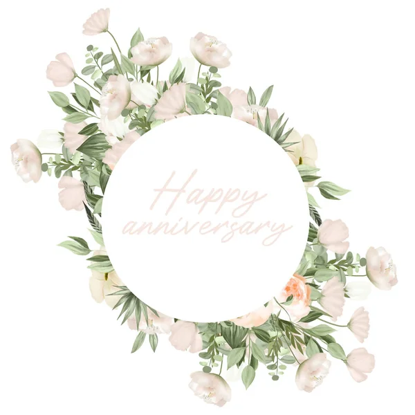 Frame Greenery White Wildflowers Anniversary Floral Card Template Illustration White — Stockfoto