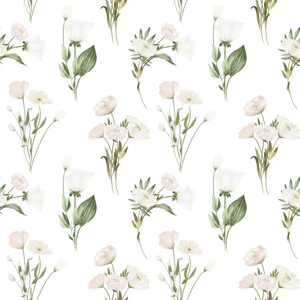 Seamless Pattern White Wildflower Bouquets Illustration White Background — Stock Photo, Image