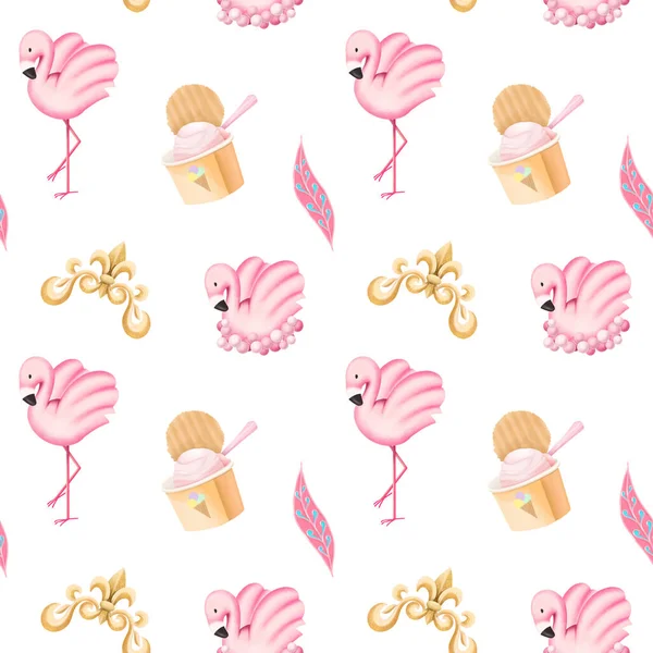 Seamless Pattern Fairy Tale Amusement Park Elements Illustration White Background — Stock Photo, Image