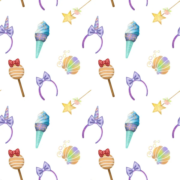 Seamless Pattern Fairy Tale Amusement Park Elements Illustration White Background — Φωτογραφία Αρχείου