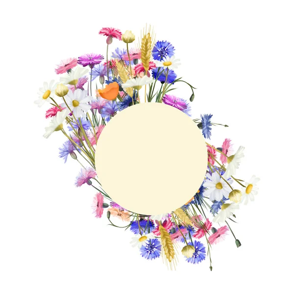 Кругла Рамка Акварельних Барвистих Яскравих Диких Квітів Кукурудзяні Квіти Ромашки — стокове фото