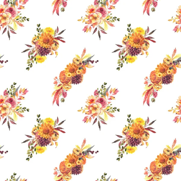 Безшовні Візерунки Акварельних Осінніх Квіткових Композицій Осінній Квітковий Принт Ілюстрація — стокове фото