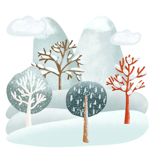 Illustration Winter Cartoon Landscape Isolated Illustration White Background — Zdjęcie stockowe