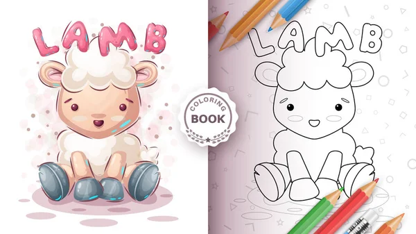 Caráter dos desenhos animados carneiro animal - livro para colorir —  Vetores de Stock