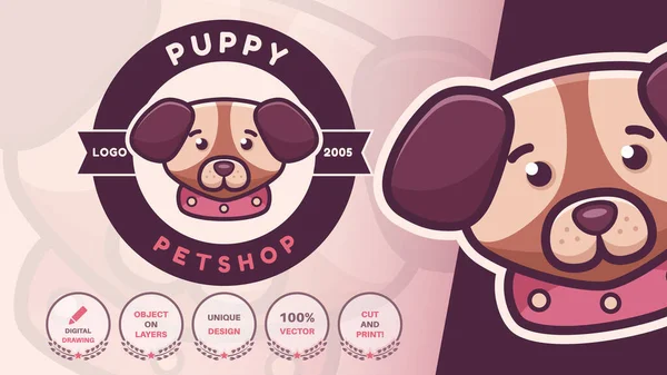 Rajzfilm karakter állat kutya logó — Stock Vector