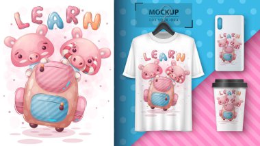 Okul posterli ve ticaretli bir domuz..