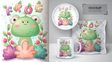 Çiçek posteri içinde kurbağa..