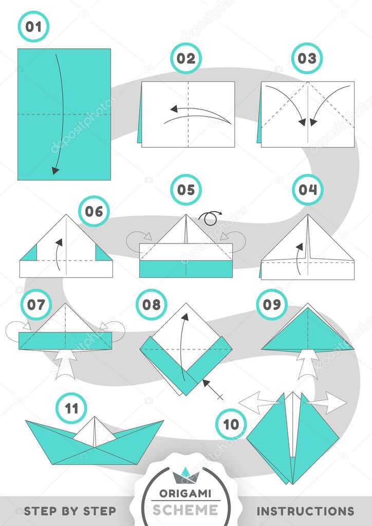 Boat ship origami scheme tutorial moving model