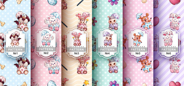 Set childish cartoon character egg animal seamless pattern. Vector eps 10
