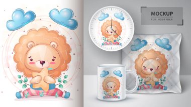 Yıldız posterli ve ticaretli bir aslan. Vektör 10