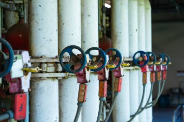 Mechanical and electrical and pipe services on the ceiling in a construction site.