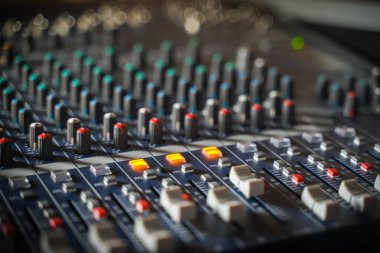 buttons equipment for sound mixer control, equipment for sound mixer control, electronic device. with flair light.