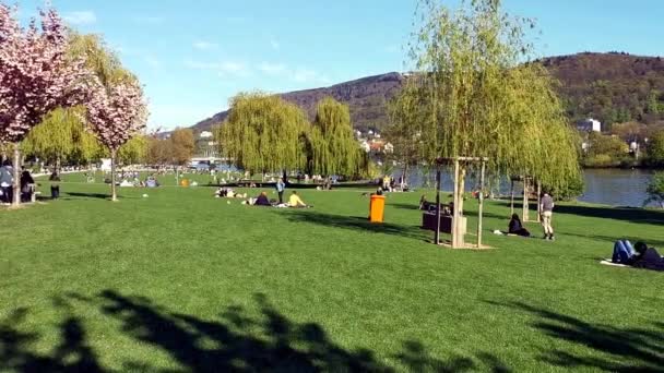 Heidelberg Germany Europe April 2022 People Rest Banks River — ストック動画