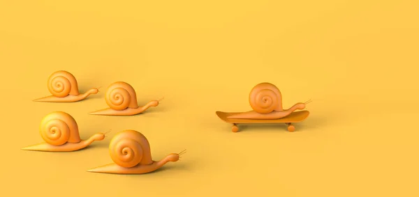 Snail Skateboard Winning Slow Snail Race Copy Space Illustration — Stock Photo, Image