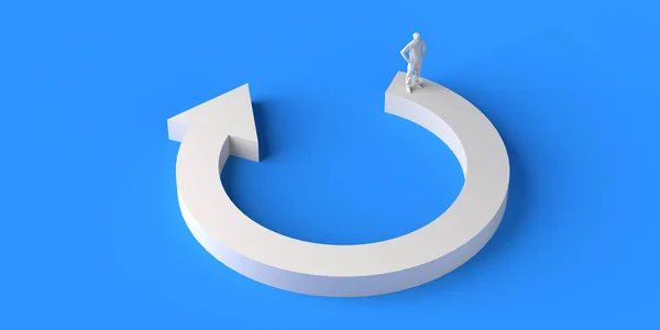 Person on a circular arrow in loop. Copy space. 3D illustration.