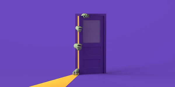 Zombie Otwiera Drzwi Halloween Odbiór Ilustracja — Zdjęcie stockowe