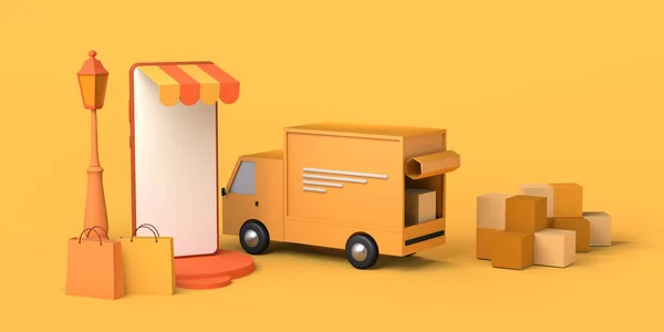 Delivery Concept Truck Boxes Smartphone Logistics Copy Space Illustration — Stock Photo, Image