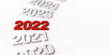 2022 yılının soyut afişi. Yeni yıl arifesi. Uzayı kopyala 3B illüstrasyon.